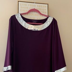 Eggplant 2X Tunic Top w/ Silver Sequin Trim